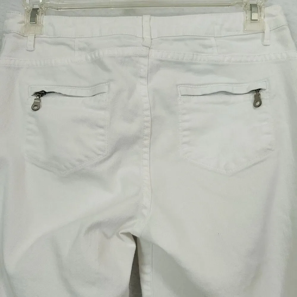 Chico's Platinum Denim Jeans Women M/1 White Ultimate Fit Zippers MidRise Casual